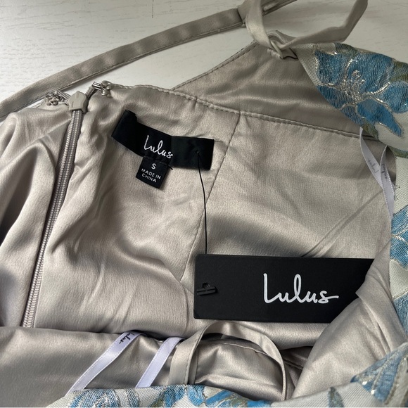 NWT Lulus Metallic Jacquard Midi Dress Light Blue Versailles Vibes Small Elegant - Picture 8 of 9